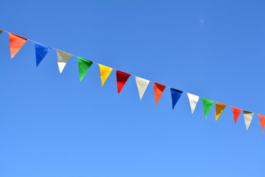 Pennant flags and blue sky