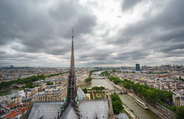 Fototapeta na wymiar Skyline of clouds over Paris from Notre Dame