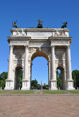 Fototapeta na wymiar Arch of Peace in Sempione Park, Milan, Lombardy