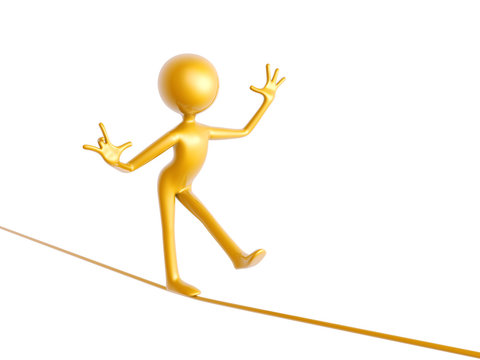 golden guy wire walking isolated on white background 3d illustration