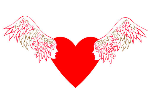 Lovers with wings. vector angel wings.