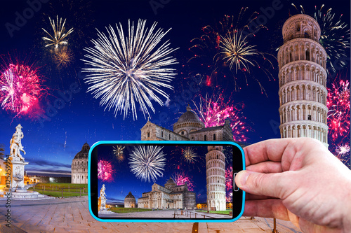 Making Photos Of Fireworks By Smartphone In Pisa Italy