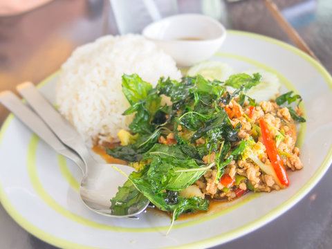 Rice with pork and basil