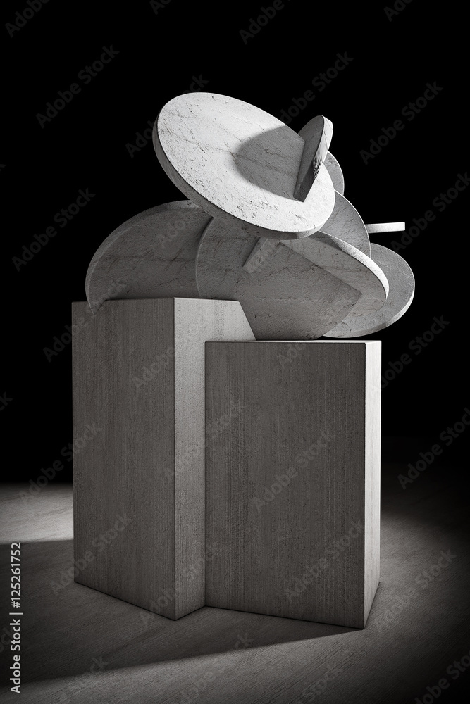 Poster Abstract Concrete Cubes and Cylinders. 3d Rendering
