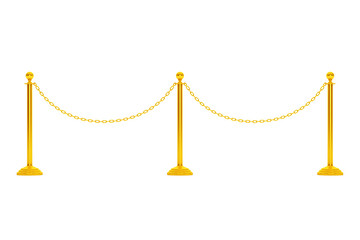 Closeup Golden Chain Barrier Stand. 3d Rendering