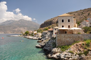 Fototapeta na wymiar Limeni, the harbor of Areopolis, on the Mani Peninsula