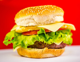 Hamburger with a Red Background