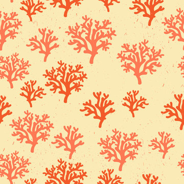 Seamless pattern of red, orang, yellow corals