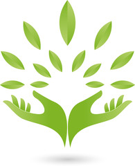 Zwei Hände, Blätter, Heilpraktiker, Logo
