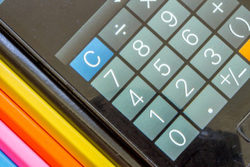 Colored pencils and calculator