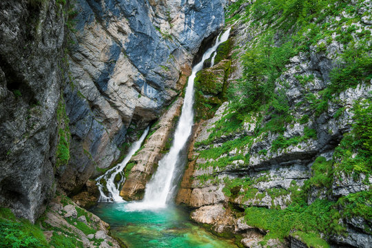 Fototapeta Savica waterfall near Bohinj in Triglav National Park, Slovenia