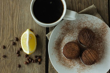 Brownies, coffee and lemon