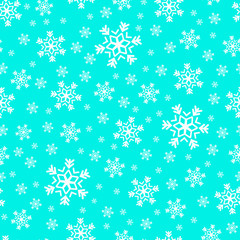 Snowfall holiday pattern, Seamless winter pattern with snowflakes and bright blue background