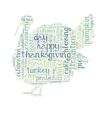 Thanksgiving day word cloud in shape of turkey