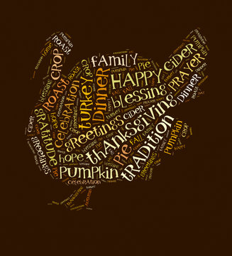Thanksgiving day word cloud in shape of turkey