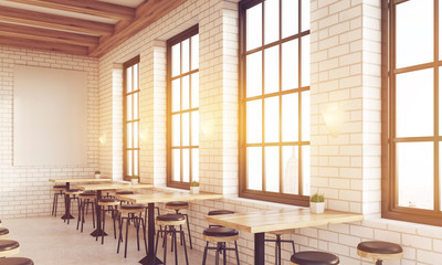 Side view of sunlit bar