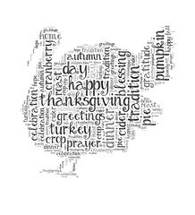 Fototapeta na wymiar Thanksgiving day word cloud in shape of turkey