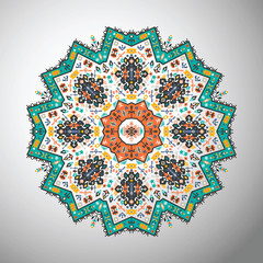 Ornamental round colorful geometric pattern in aztec style