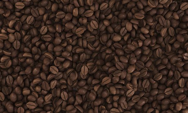 Top view of coffee beans lying on some flat surface