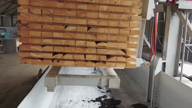 Lumber industry - Block of wood boards after soaking in a special solution