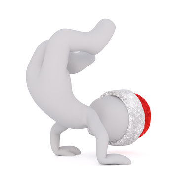 3d man in a Christmas hat doing a handstand