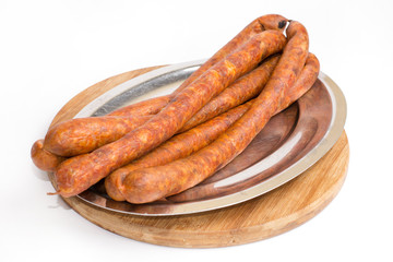 Homemade domestic sausages on the plate