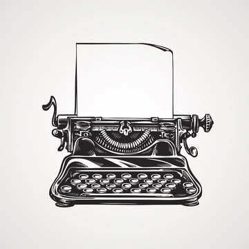 Vintage mechanical typewriter. Sketch vector illustration