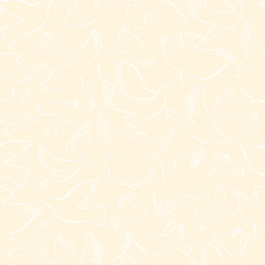 Fototapeta na wymiar Seamless pattern with white lineal birds on creamy background. Vector hand drawn birds.