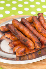Served fried homemade red sausages