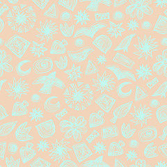 Seamless doodle pattern. Vector hand drawn pattern on pastel creamy background. Kids theme. Great for package or fabric design. Sketchy style.