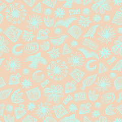 Seamless doodle pattern. Vector hand drawn pattern on pastel creamy background. Kids theme. Great for package or fabric design. Sketchy style.