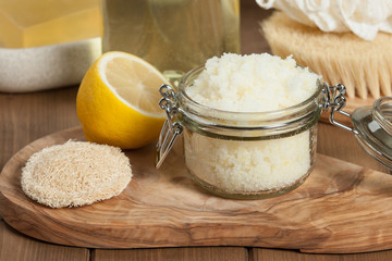 Handmade Lemon Scrub With Coconut Oil. Toiletries, Spa Set. © sunny_bunny
