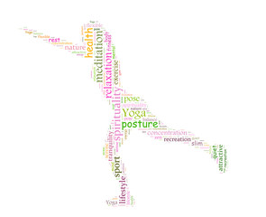 Yoga word cloud in shape of the woman