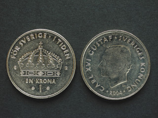 1 Swedish Krona (SEK) coin, currency of Sweden (SE)