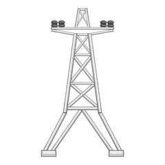 Electric power line tower icon. Gray monochrome illustration of power line tower vector icon for web design