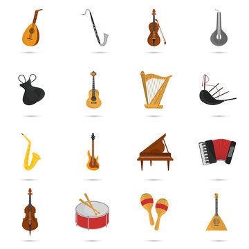 Music instruments color flat set