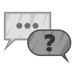 Question and answer marks with speech bubbles icon. Gray monochrome illustration of question and answer vector icon for web design
