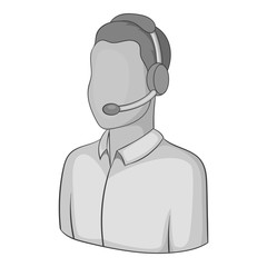 Call center operator icon. Gray monochrome illustration of call center operator vector icon for web design