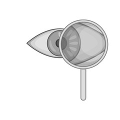 Eye exam and magnifying glass icon. Gray monochrome illustration of magnifying glassvector icon for web design