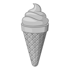 Vanilla ice cream cone icon. Gray monochrome illustration of ice cream vector icon for web design