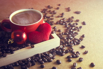 coffee hot and decor ball and heart
