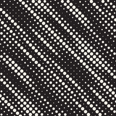 Vector Seamless Black and White Diagonal Halftone Circle Lines Pattern
