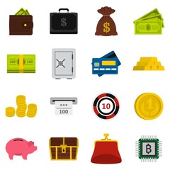 Money icons set. Flat illustration of 16 money vector icons for web