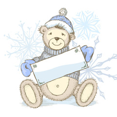 Vector Card with toy bear in hat