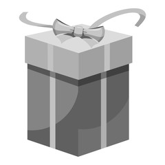 Gift box icon. Gray monochrome illustration of gift box vector icon for web