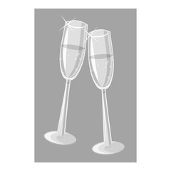 Two champagne glasses icon. Gray monochrome illustration of two champagne glasses vector icon for web