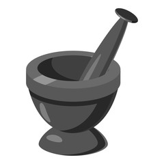 Mortar and pestle icon. Gray monochrome illustration of mortar and pestle vector icon for web