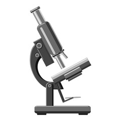 Microscope icon. Gray monochrome illustration of microscope vector icon for web