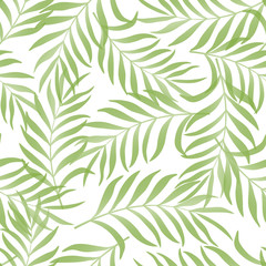 Seamless pattern with hand-drawn tropical leaves.   