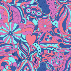 Seamless abstract hand-drawn waves pattern. Bright colors